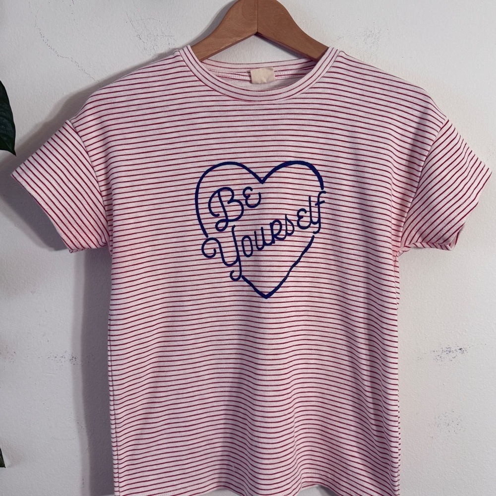 Zara Kids Heavy Weight Cotton Inspirational Red and White Striped Tee